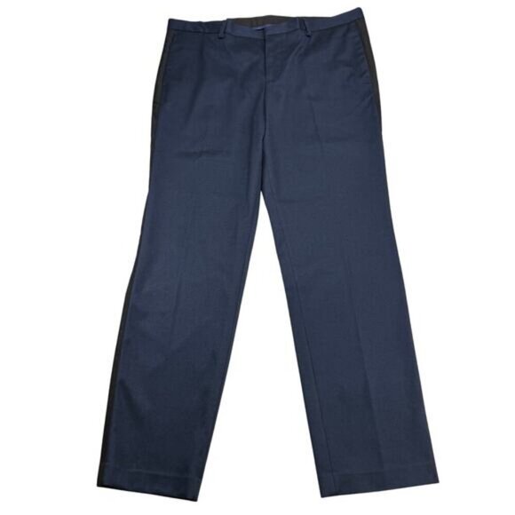 NWT CALVIN KLEIN Slim Fit Men's Navy Pant Size 38 X 32 Black Side Stripe - Picture 2 of 7